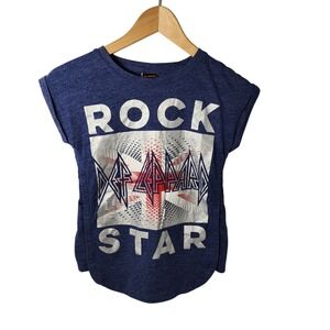 Def Leppard Rock Star Graphic T‎ Shirt Blue Kids Size 10 Cuffed Sleeves